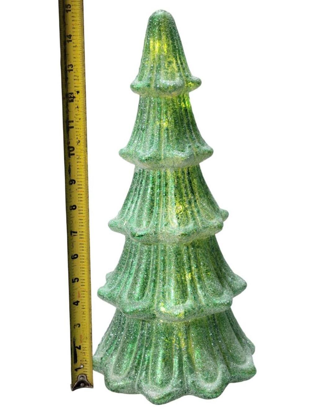 Mr. Christmas 15" Light Up Green Frosted Glass Christmas Tree Decor Centerpiece - Picture 5 of 11